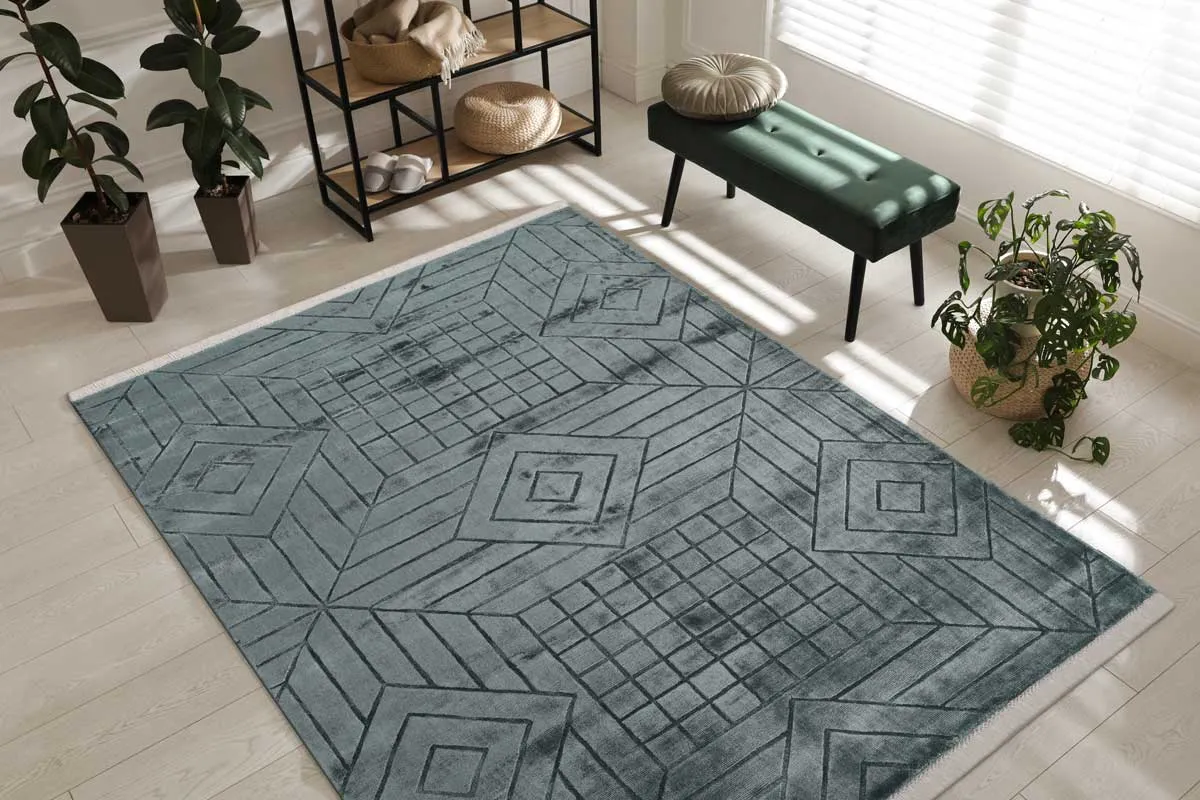 A cleaned area rug laid out in a bright Santa Cruz living room